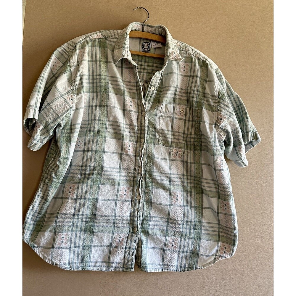 Futures VTG Womens Short Sleeve 100% Cotton Button Up Sz 2X Cottagecore Grandma